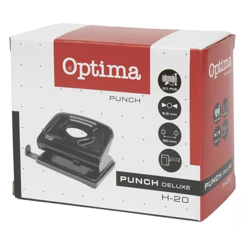 Lyukasztó OPTIMA H-20 2 lyukú fém 20 lap fekete