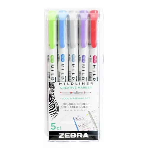 Szövegkiemelő készlet kétvégű ZEBRA Mildliner cool & refined 1,4-4,0 mm 5 darabos