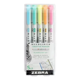  Szövegkiemelő készlet kétvégű ZEBRA Mildliner fluorescent 1,4-4,0 mm 5 darabos