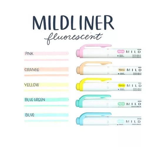 Szövegkiemelő készlet kétvégű ZEBRA Mildliner fluorescent 1,4-4,0 mm 5 darabos