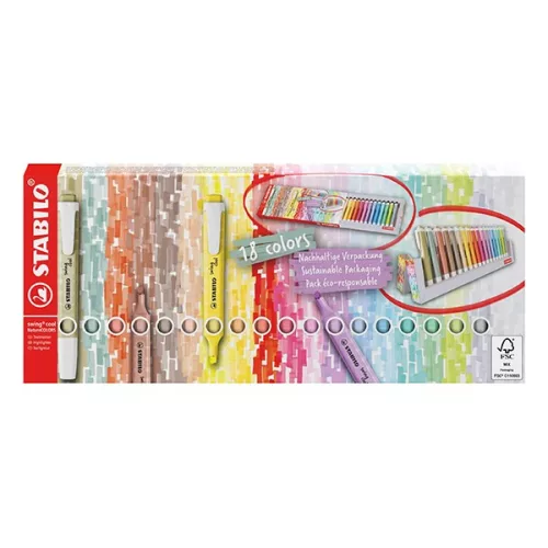 Szövegkiemelő készlet STABILO Swing Cool Naturecolors asztali 18 darabos