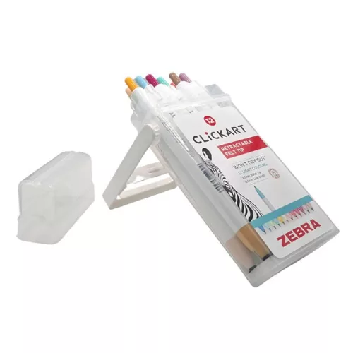 Filctoll  ZEBRA ClickArt nyomógombos vízbázisú 12 darabos