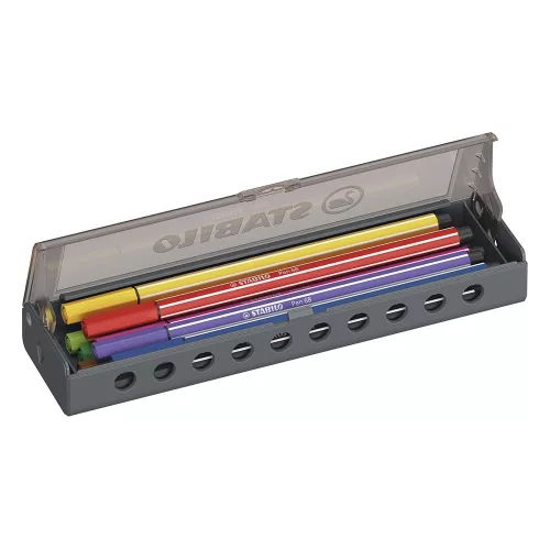 Filctoll STABILO Pen 68 10 darabos készlet hordozható asztali tartóban