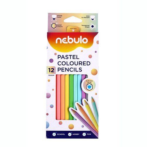 Színes ceruza készlet, 12 db-os, hatszögletű, pasztell színek