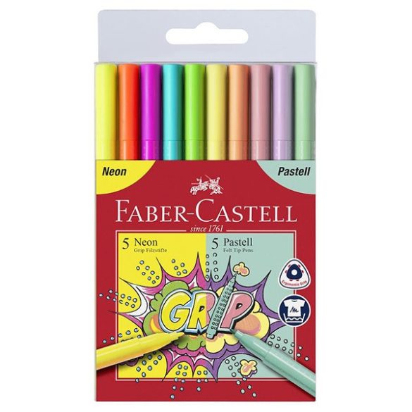 FABER-CASTELL Grip Filctoll készlet - neon/pasztell színekkel