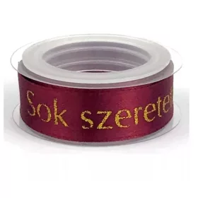 Szatén szalag, sok szeretettel felirattal, 15mmx3m