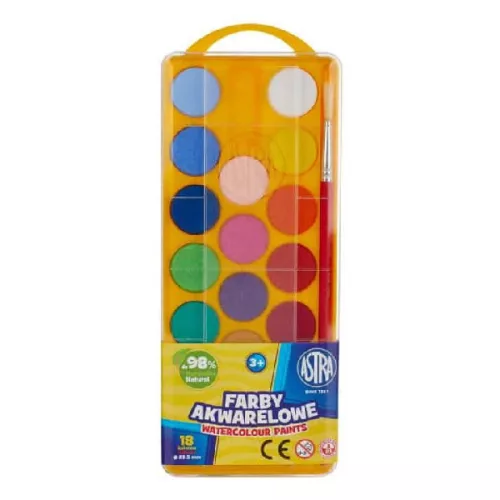 Vízfesték ASTRA 23,5 mm ajándék ecsettel 18 darabos