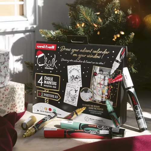 Folyékony kréta UNI PWE-5M Karácsonyi kiadás Tradicionális színek 4 darabos