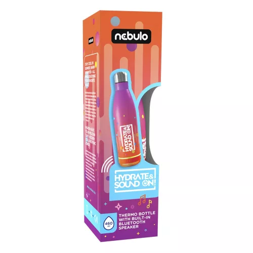 Kulacs duplafalú NEBULO fém Hydrate & SoundON Bluetooth hangszóróval 460 ml rózsa-narancs