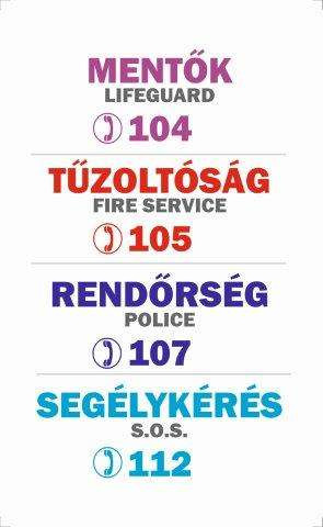 Tábla - Mentő, tűzoltó, rendőrség tel. számok