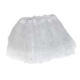   Fehér tüll szoknya, ezüst csillogós, 30-34 cm hosszú, dereka univerzális, gumis, 48-90 cm