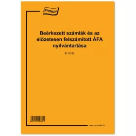   Beérkezett számla-és előzetesen felszámított ÁFA nyilvántartása