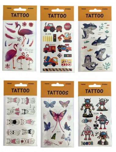 Tetoválás, ideiglenes, különböző színes mintákkal