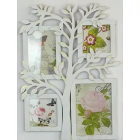 Fali képkeret, családfa, arannyal koptatott fehér