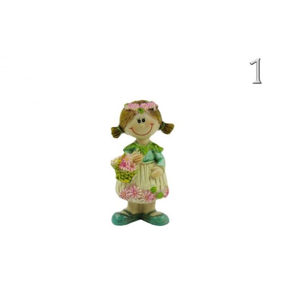 Álló fiú-lány figura, virágos, 8 cm-es