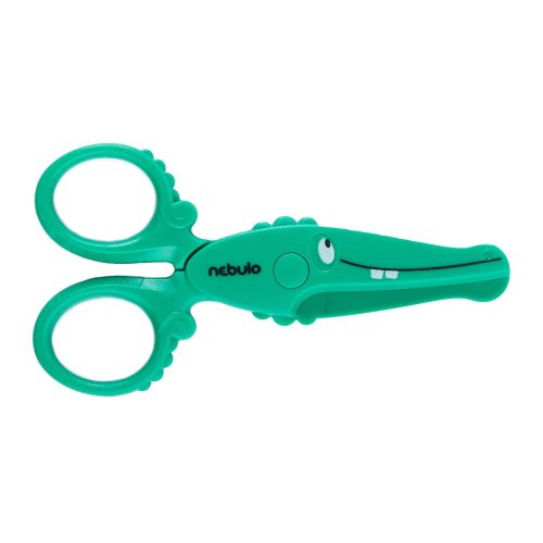 Olló, 12cm, biztonsági, műanyag krokodil forma, Nebulo