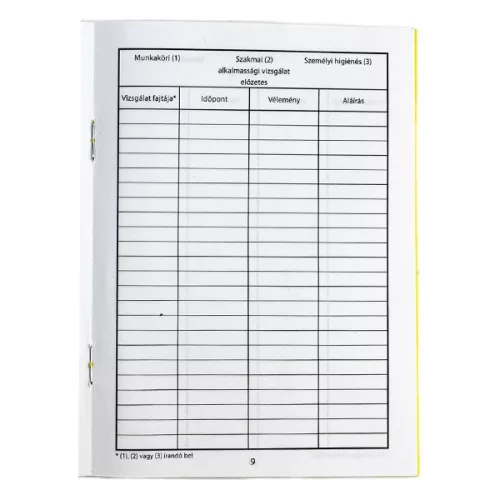 Egészségügyi nyilatkozat és vizsgálati adatok, B6, C.3151-2/A