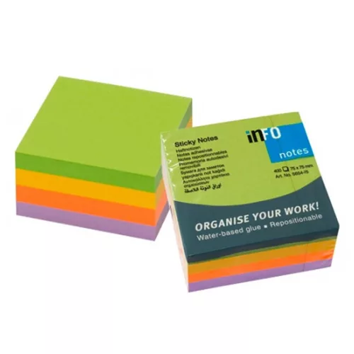 Jegyzettömb öntapadó, 75x75mm, 6x100lap, Info Notes, spring, zöld, arany, narancs, lila