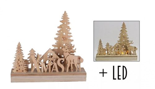 Karácsonyi FA DEKOR HÁZ+XMAS+LED 30*28CM