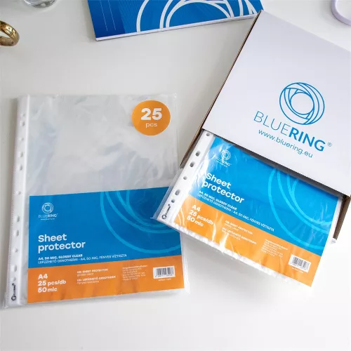 Genotherm lefűzhető, A4, 50 micron fényes víztiszta Bluering® 25 db/csomag, 4 csomag/karton kínáló