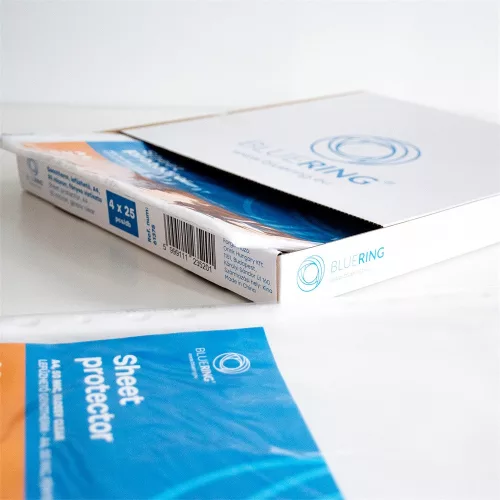 Genotherm lefűzhető, A4, 50 micron fényes víztiszta Bluering® 25 db/csomag, 4 csomag/karton kínáló