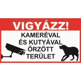  Matrica - Kamerával és kutyával őrzött terület, 25x15cm