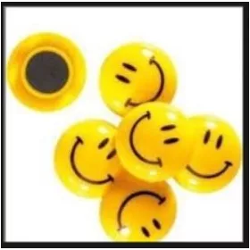 Mágnes korong 35 mm, sárga színű Smile, kerek, 5 db-os