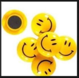 Mágnes korong 35 mm, sárga színű Smile, kerek, 5 db-os