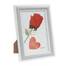   Képkeret, 10x15 cm-es képnek, fahatású, fehér, natúr  csík díszítés