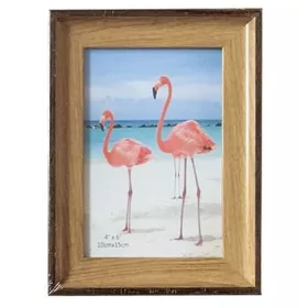   Képkeret, 10x15 cm-es képnek, fahatású, barna, sötét csík díszítéssel