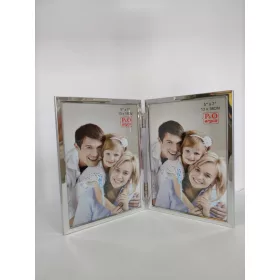   Krómozott fém dupla képkeret, álló, 2 db 13x18 cm-es képnek