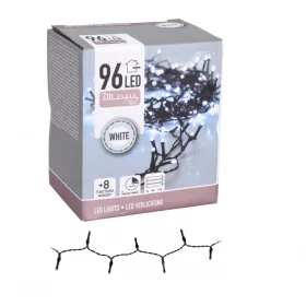   96 LED-es fényfüzér, hideg fehér, elemes, elem nélkül, kül és beltéri, 7 m+50cm-es, 8 funkcióval