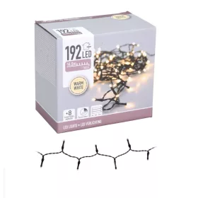   192 LED-es fényfüzér, meleg fehér, 8 programos elemes (elem nélkül), 14,5m+50cm, kül és beltéri