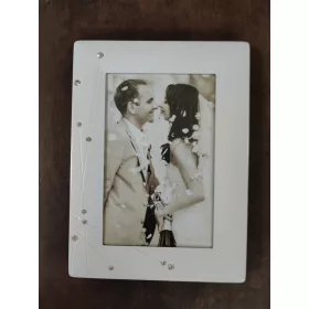 Képkeret, esküvői, 10x15 cm képnek, díszkövekkel