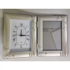 Silver dupla fényképtartó órával 10x15 cm