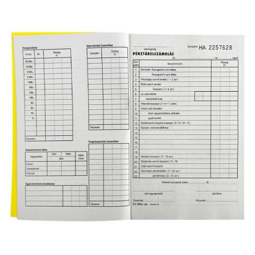 Nyomtatvány pénztárelszámolás VECTRALINE A/5 25x2 lapos