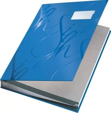 Aláírókönyv, A4, 18 részes, karton, LEITZ Design, kék,fehér, piros