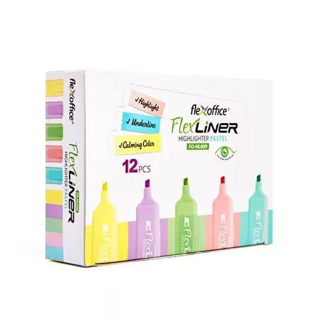 Szövegkiemelő készlet, 1-5 mm, FLEXOFFICE "Flexliner", vegyes pasztell színek
