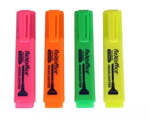 Szövegkiemelő készlet, 1-4 mm, FLEXOFFICE "HL05", 4 különböző szín