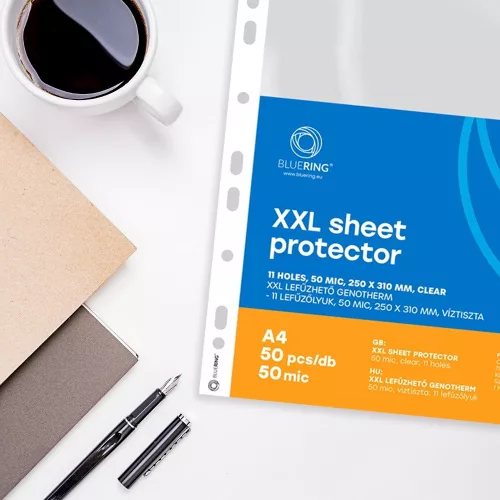 Genotherm lefűzhető, A4, XXL 50 micron 250x310mm, extra SZÉLES víztiszta Bluering® 50 db/csomag