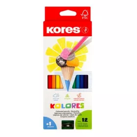   Színes ceruza készlet, háromszögletű, KORES "Triangular", 12 különböző szín