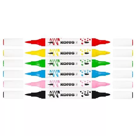 Dekormarker készlet, akril, 1-2 mm, kétvégű, KORES " K-Kreative", 6 különböző szín