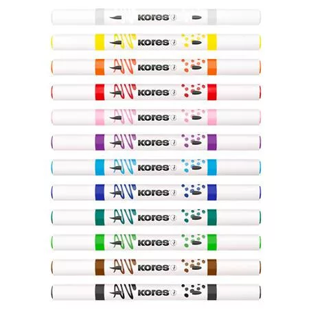 Dekormarker készlet, akril, 1-2 mm, kétvégű, KORES " K-Kreative", 12 különböző szín