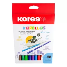   Filctoll készlet, kimosható, KORES "Korellos", 12 különböző szín