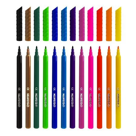 Filctoll készlet, kimosható, KORES "Korellos", 12 különböző szín