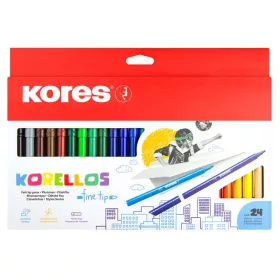   Filctoll készlet, kimosható, KORES "Korellos", 24 különböző szín