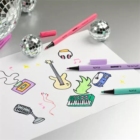 Filctoll készlet, kimosható, KORES "K-beats", 15 különböző szín