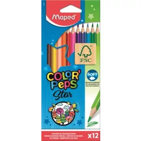   Színes ceruza készlet, háromszögletű, MAPED "Color'Peps Star", 12 különböző szín