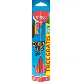   Színes ceruza készlet, háromszögletű, hegyezővel, MAPED "Color'Peps Star", 12 különböző szín