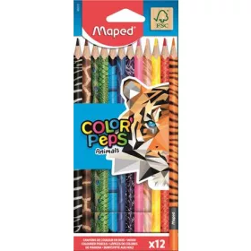   Színes ceruza készlet, háromszögletű, MAPED "Color'Peps Animal", 12 különböző szín